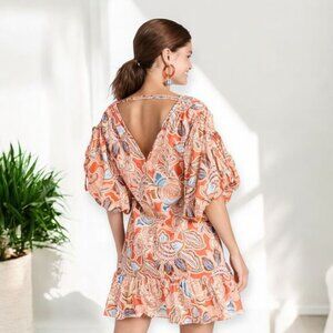 Misa Los Angeles Sari Floral Poplin Balloon Sleeve Mini Dress Size Small NWT